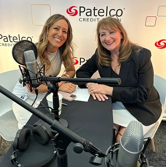 Patelco Employees Michele Enriquez and Peggy Wyman at the Podcast Desk